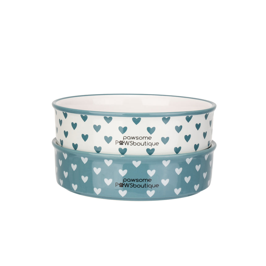 Pawsome Boutique Ceramic Pet Bowl, Hearts (Set Of 2)