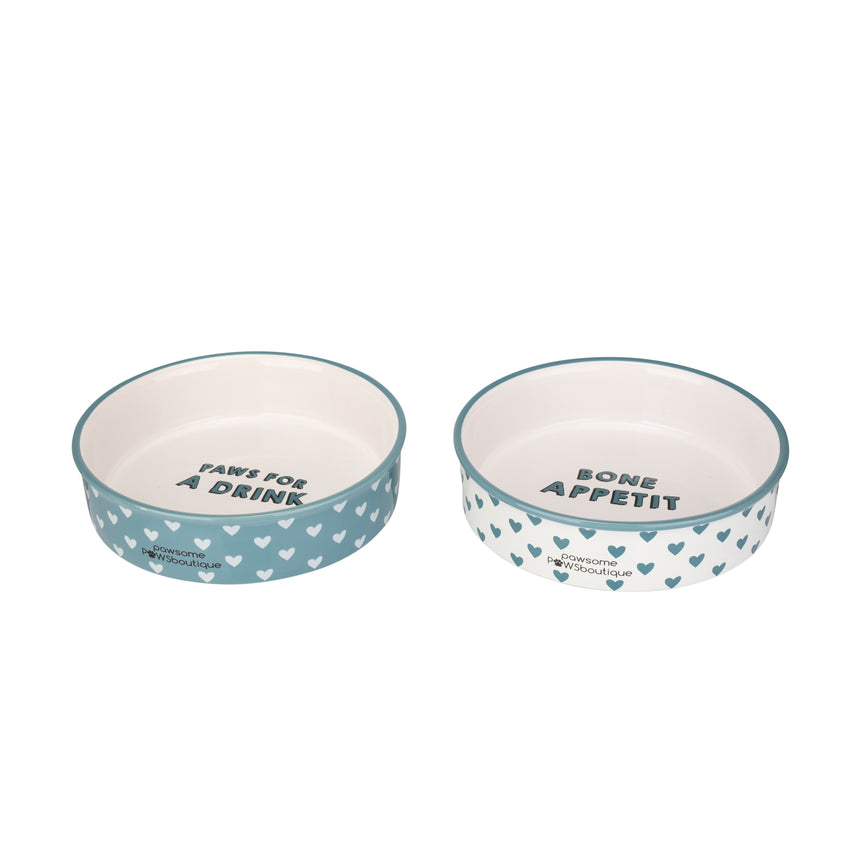 Pawsome Boutique Ceramic Pet Bowl, Hearts (Set Of 2)