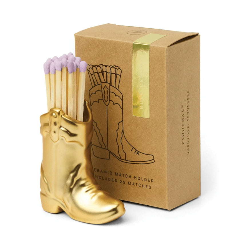 Paddywax Nashville Ceramic Cowboy Boot Match Holder, Gold