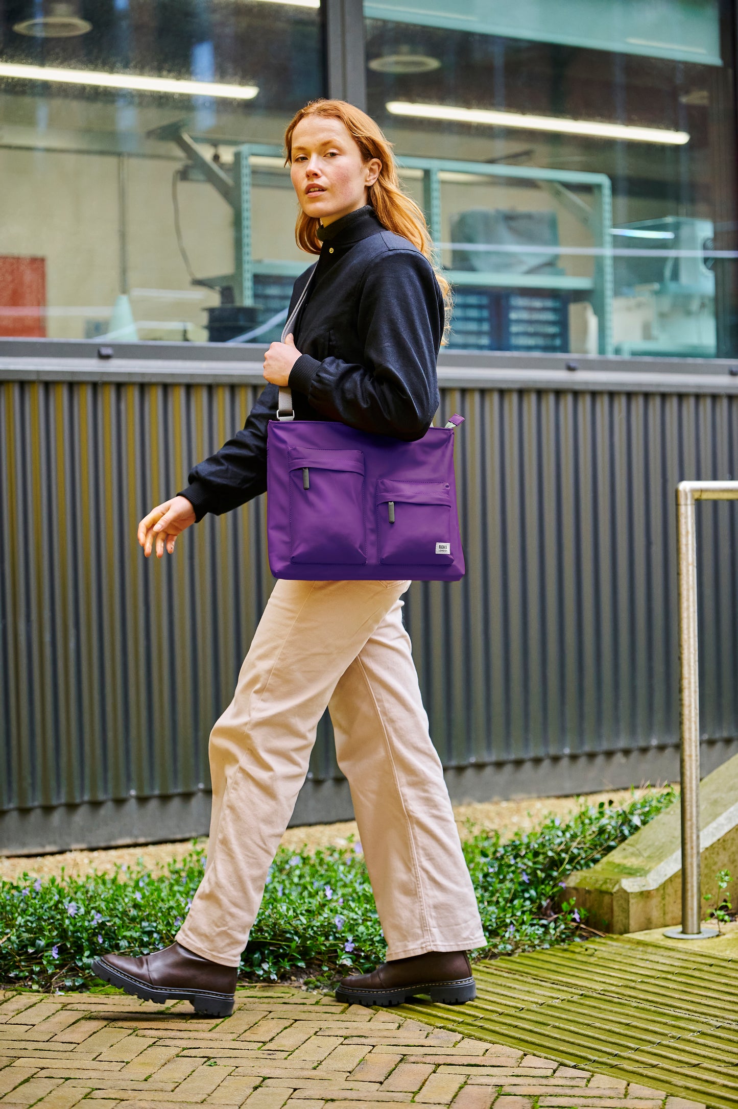 Roka London Moorgate M Tote Bag, Majestic Purple  (Recycled Nylon )