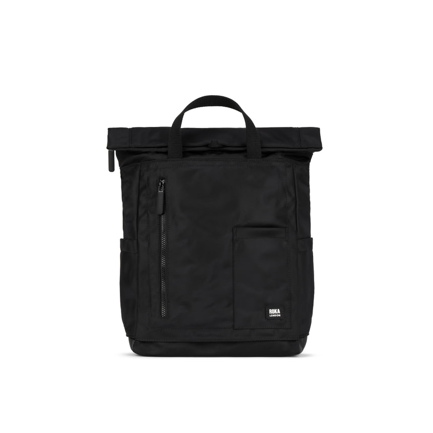 Roka London ALL Black Camden P Rucksack, (Sustainable Nylon)