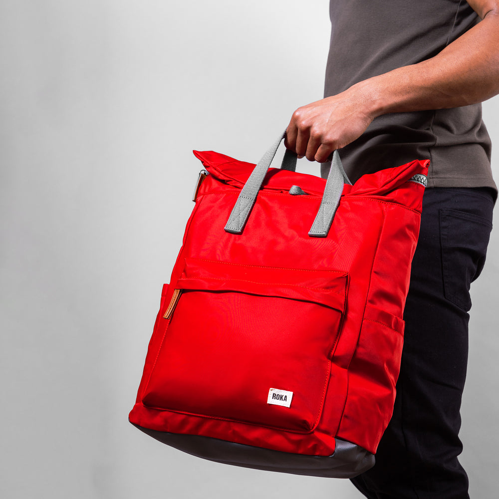 Roka London Canfield B Sustainable Nylon Rucksack, Cranberry