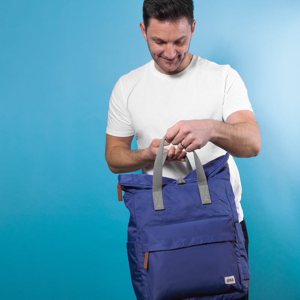 Roka London Canfield B Sustainable Nylon Rucksack, Burnt Blue