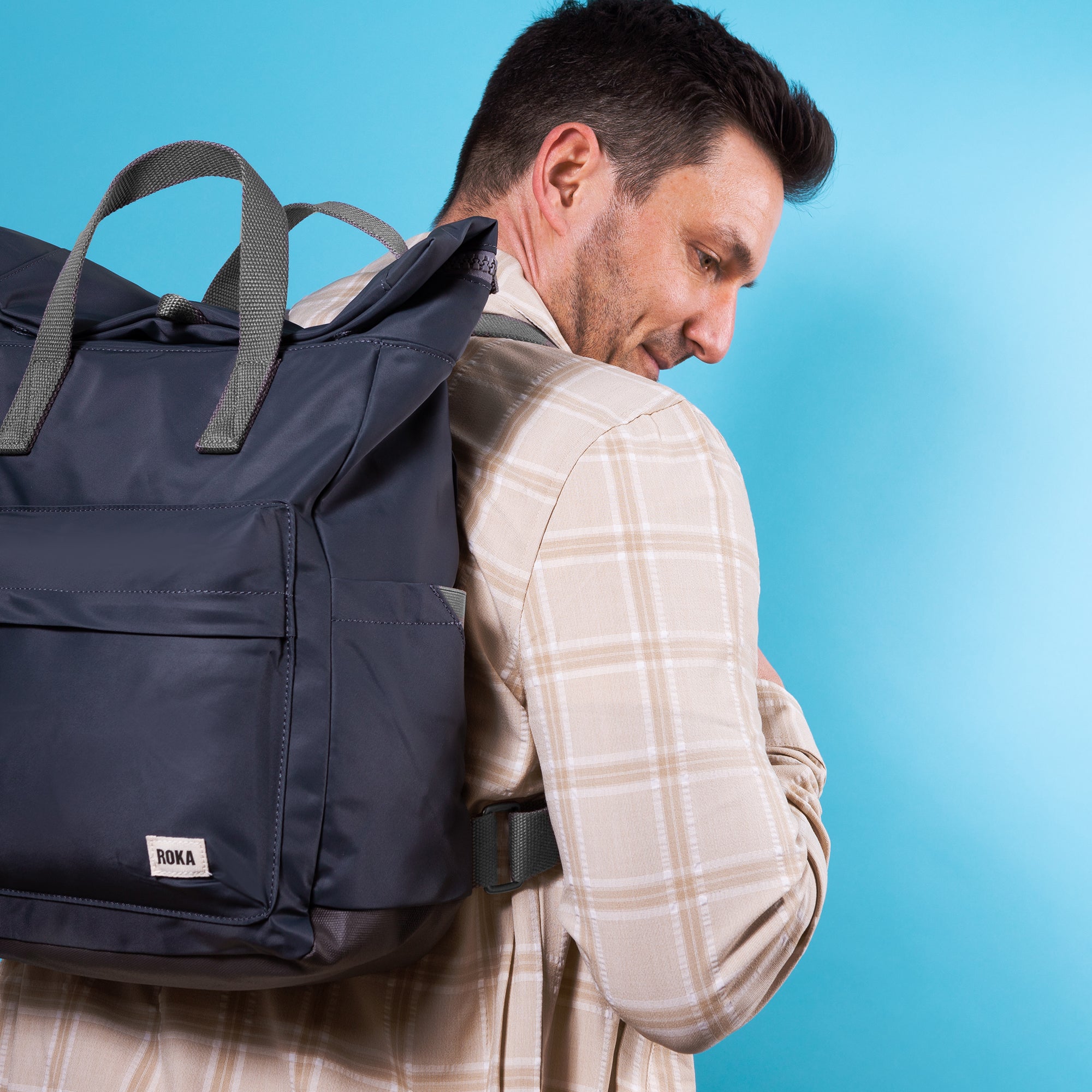 Roka London Canfield B Sustainable Nylon Rucksack, Smoke – CHALK