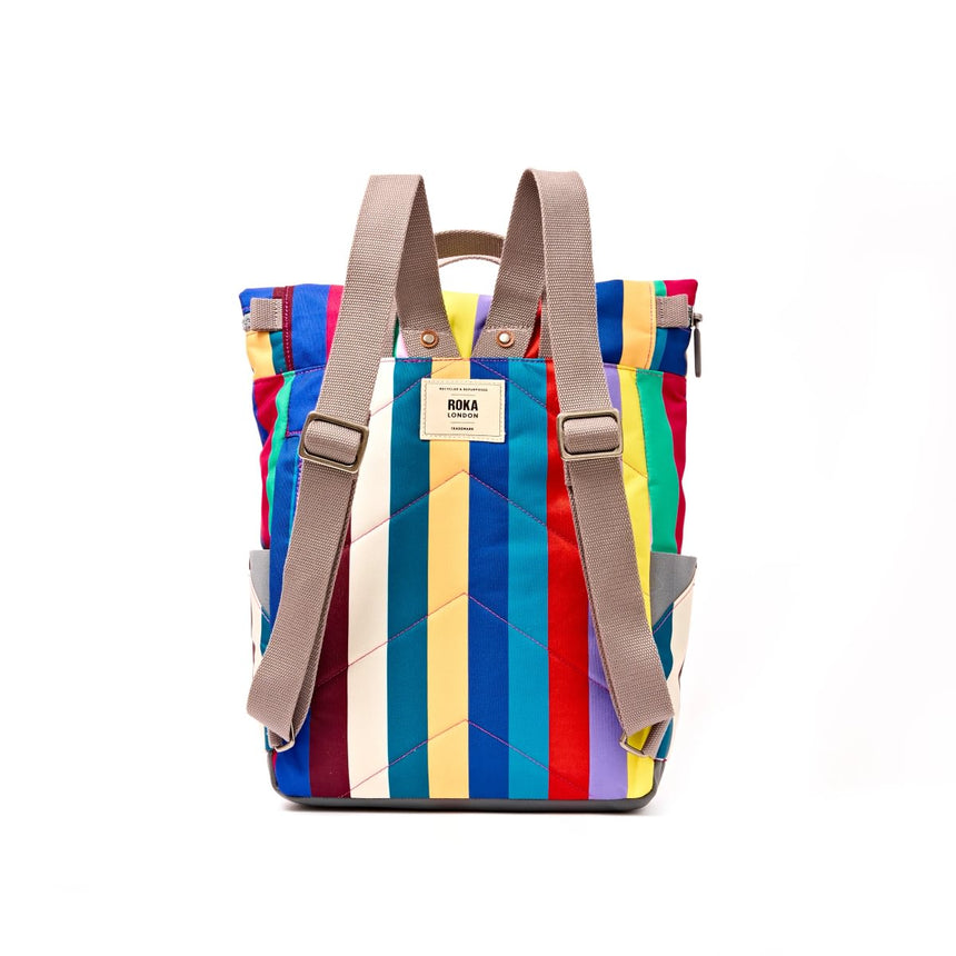 Roka London Canfield B Sustainable Canvas Rucksack, Wide Multi Stripe