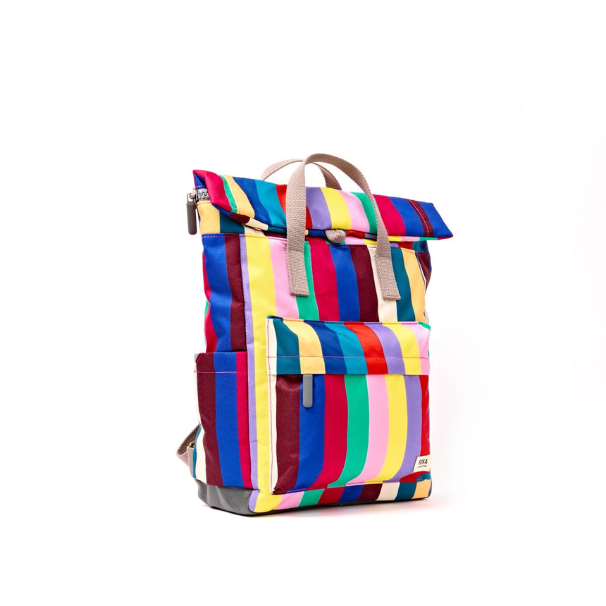 Roka London Canfield B Sustainable Canvas Rucksack, Wide Multi Stripe