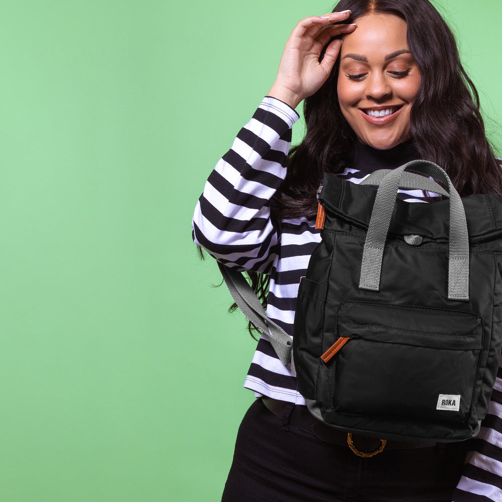 Roka London Canfield B Sustainable Nylon Rucksack, Black