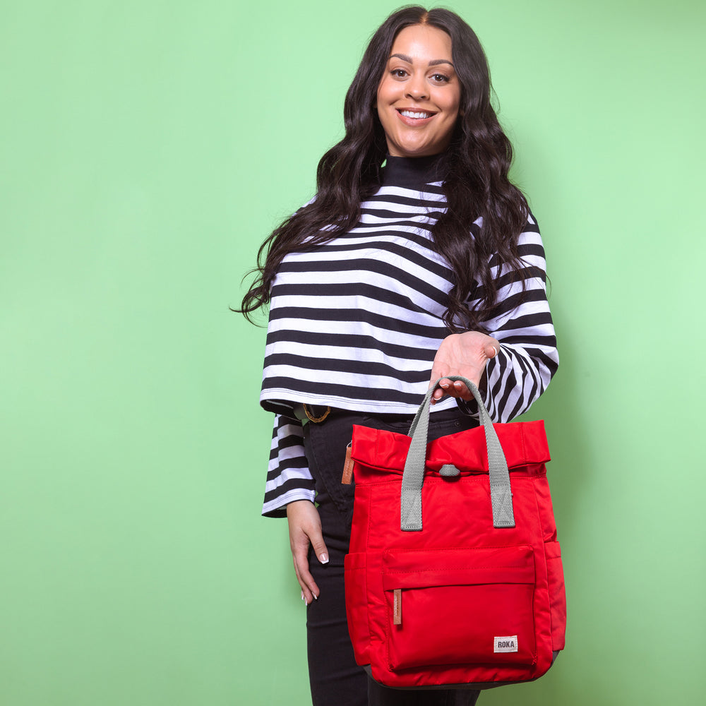 Roka London Canfield B Sustainable Nylon Rucksack, Cranberry