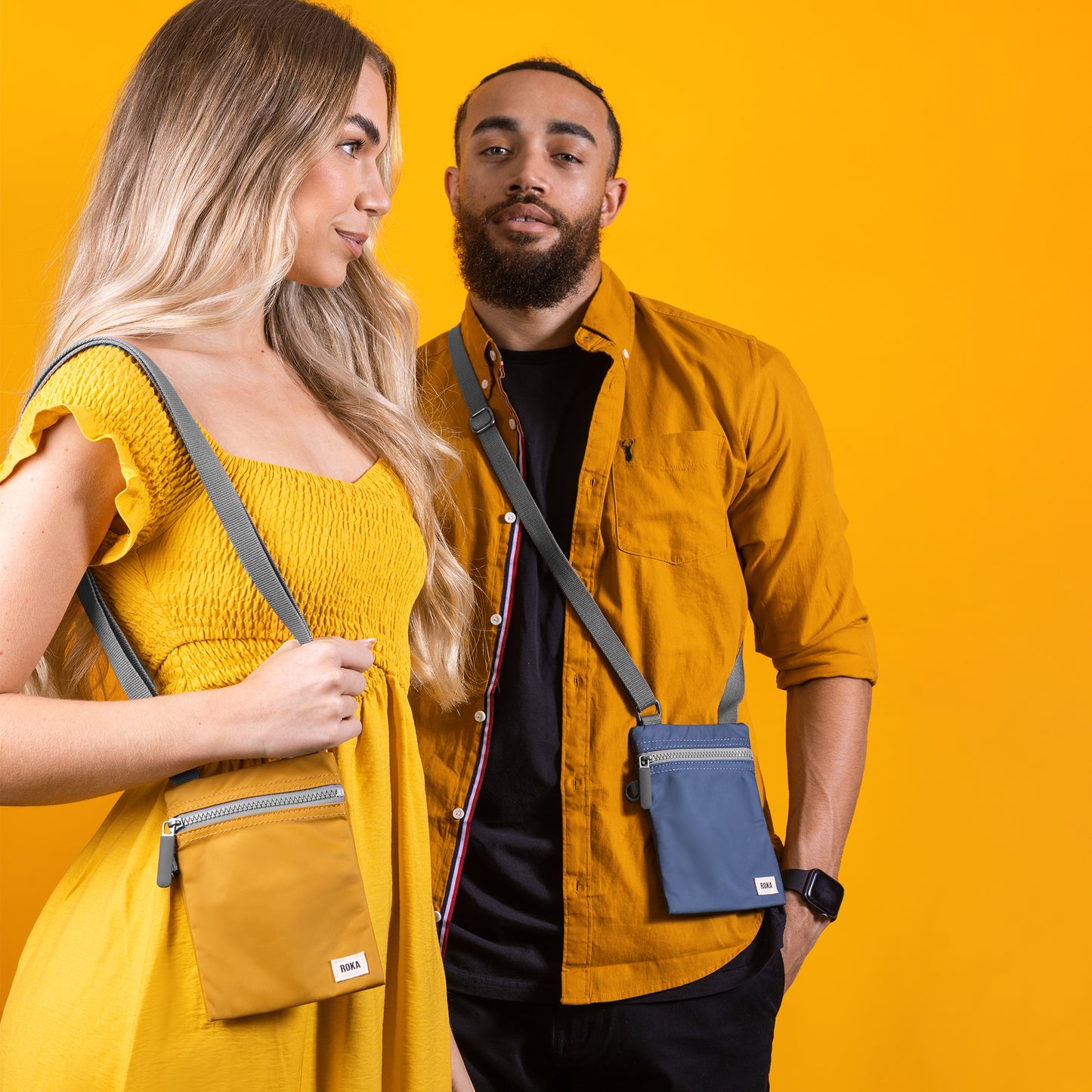 Roka London Chelsea Crossbody Phone Bag, Mustard (Recycled Nylon)