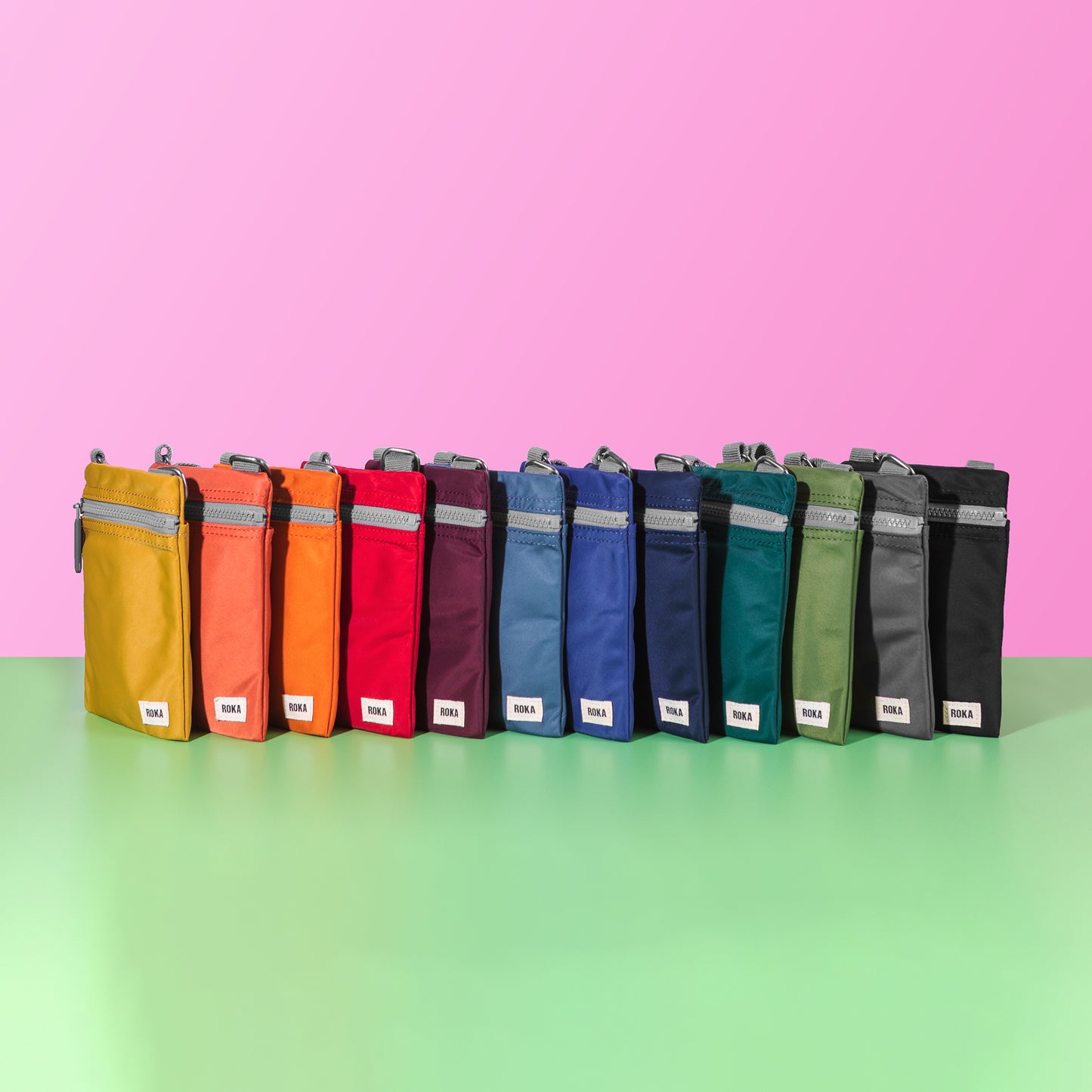 Roka London Chelsea Crossbody Phone Bag, Sparkling Cosmo (Recycled Nylon)