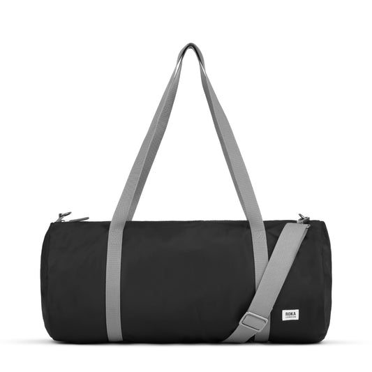 Roka London City Barrel Bag, Black (Recycled Nylon)