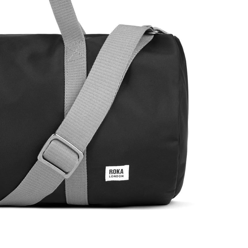 Roka London City Barrel Bag, Black (Recycled Nylon)