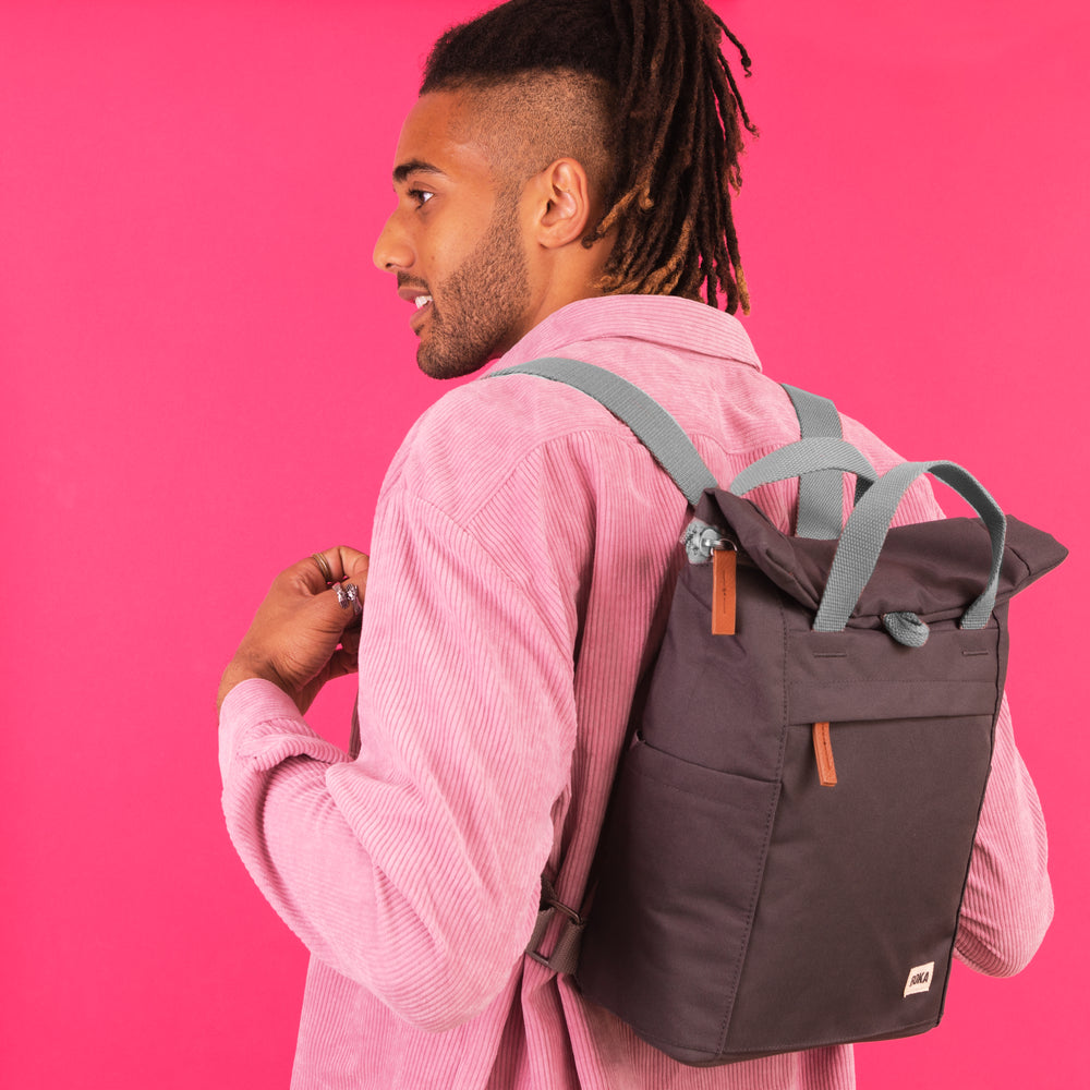 Roka London Finchley Sustainable Canvas Rucksack, Carbon