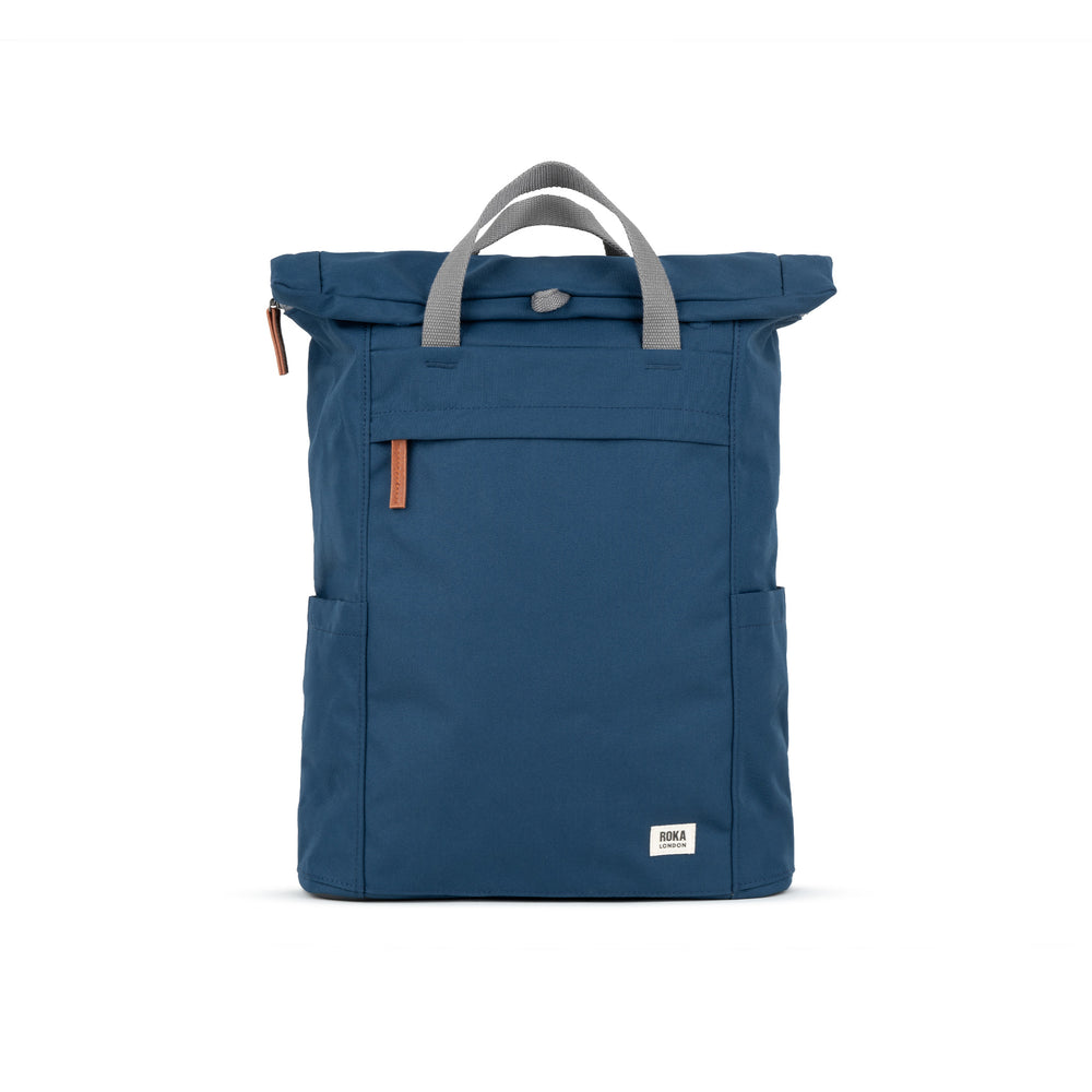 Roka London Finchley Medium Sustainable Canvas Rucksack, Deep Blue