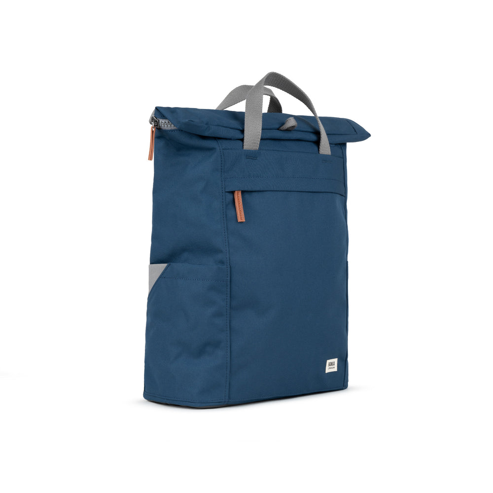 Roka London Finchley Medium Sustainable Canvas Rucksack, Deep Blue