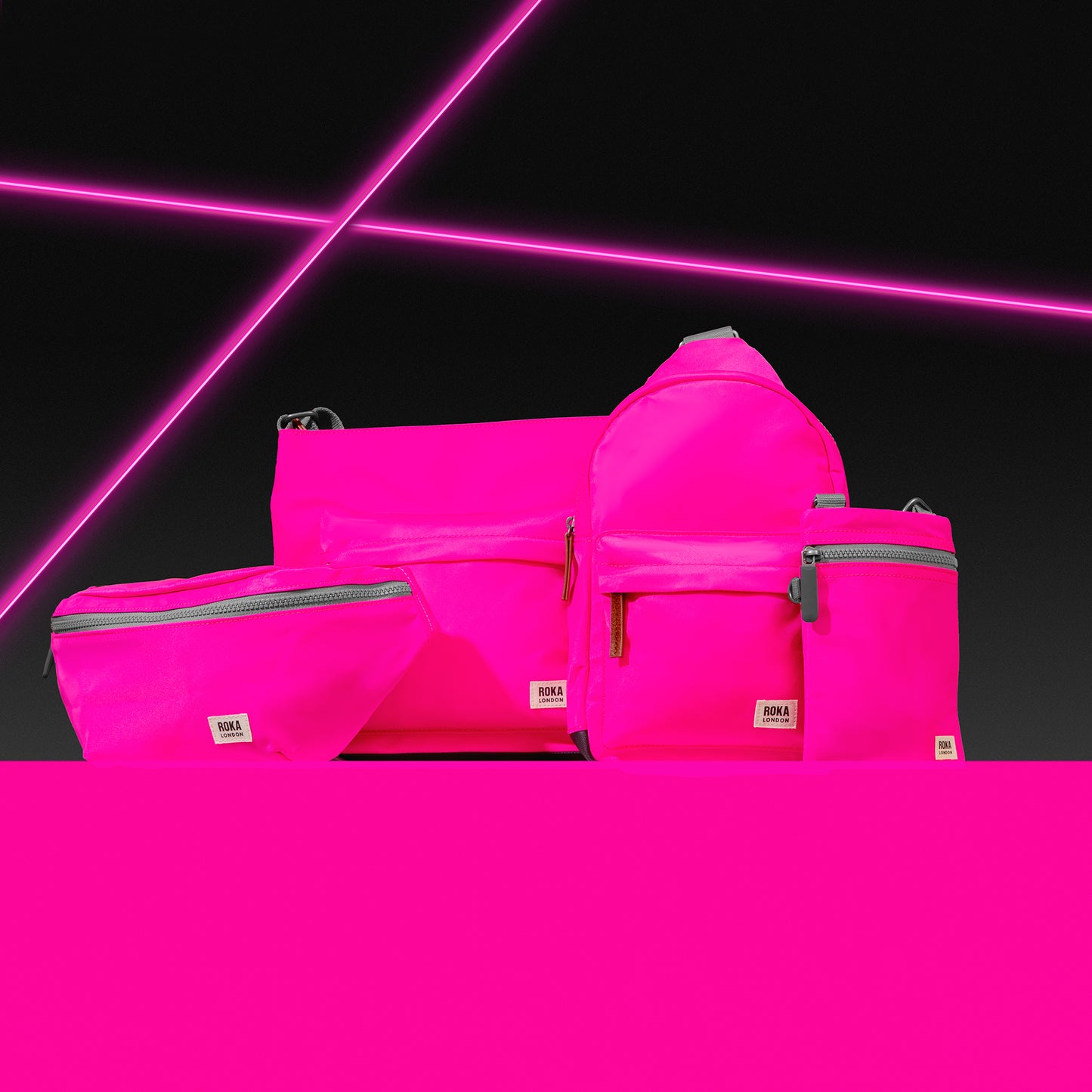 Roka London Chelsea Crossbody Phone Bag, Neon Pink (Recycled Nylon)