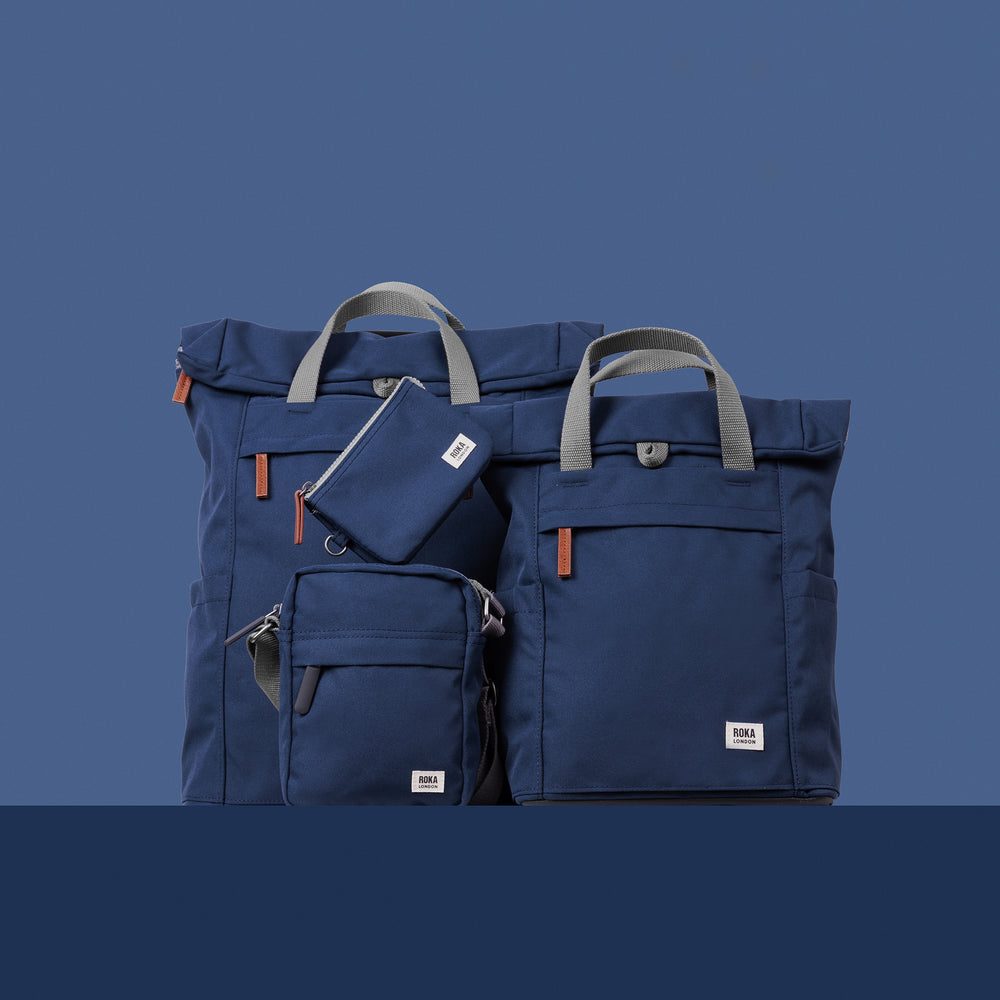 Roka London Finchley Medium Sustainable Canvas Rucksack, Deep Blue