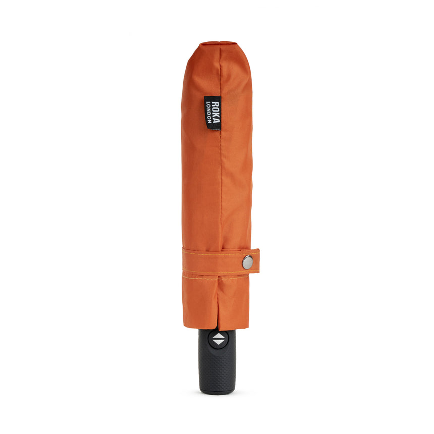 Roka London Waterloo Sustainable Umbrella, Burnt Orange & Black