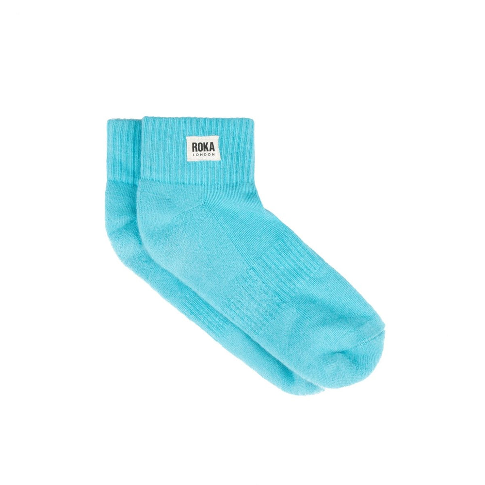 Roka London Wembley Organic Cotton Ankle Socks, Aquatic Awe