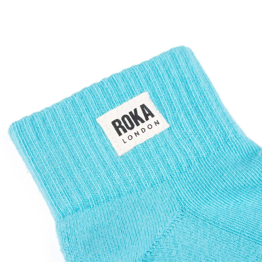 Roka London Wembley Organic Cotton Ankle Socks, Aquatic Awe