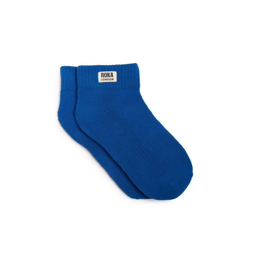 Roka London Wembley Organic Cotton Ankle Socks, Bright Blue