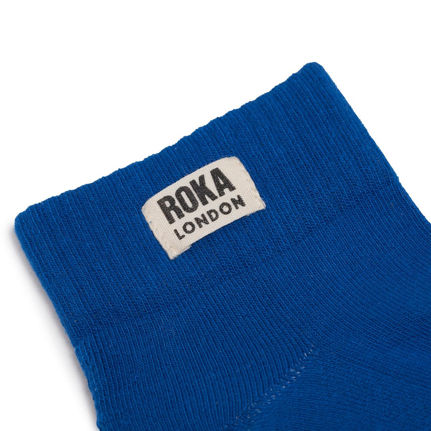 Roka London Wembley Organic Cotton Ankle Socks, Bright Blue