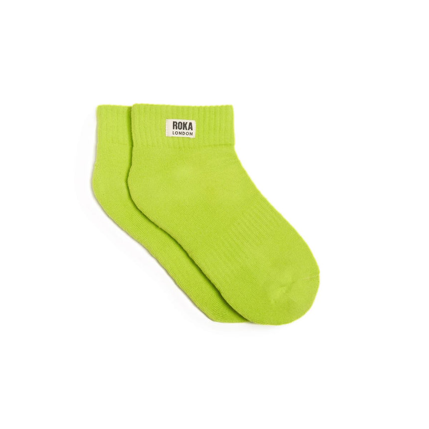 Roka London Wembley Organic Cotton Ankle Socks, Lime