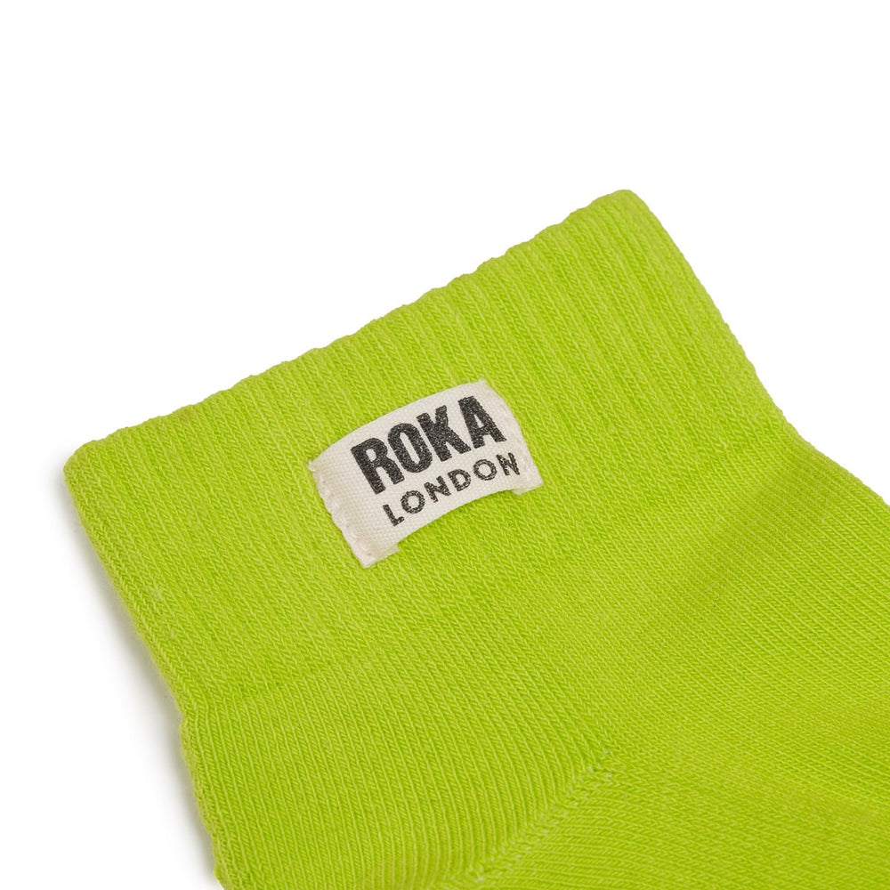 Roka London Wembley Organic Cotton Ankle Socks, Lime