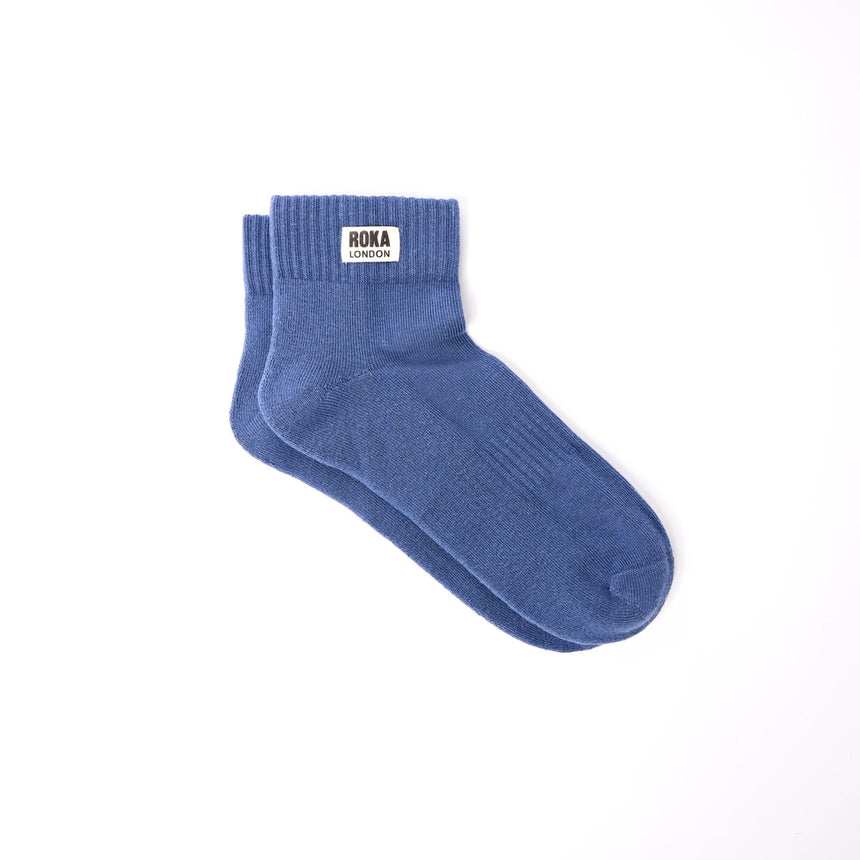 Roka London Wembley Organic Cotton Ankle Socks, Coastal Blue