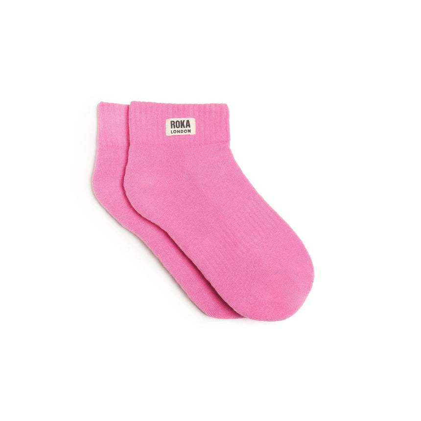 Roka London Wembley Organic Cotton Ankle Socks, Pink Carnation