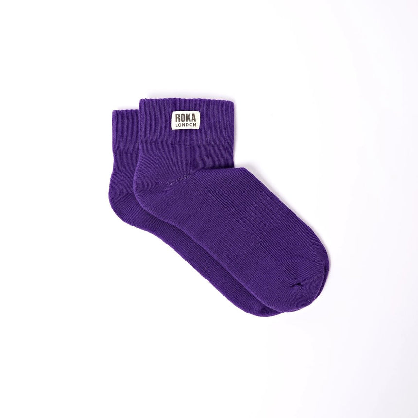 Roka London Wembley Organic Cotton Ankle Socks, Purple