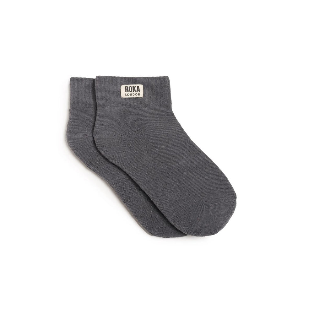 Roka London Wembley Organic Cotton Ankle Socks, Smoke
