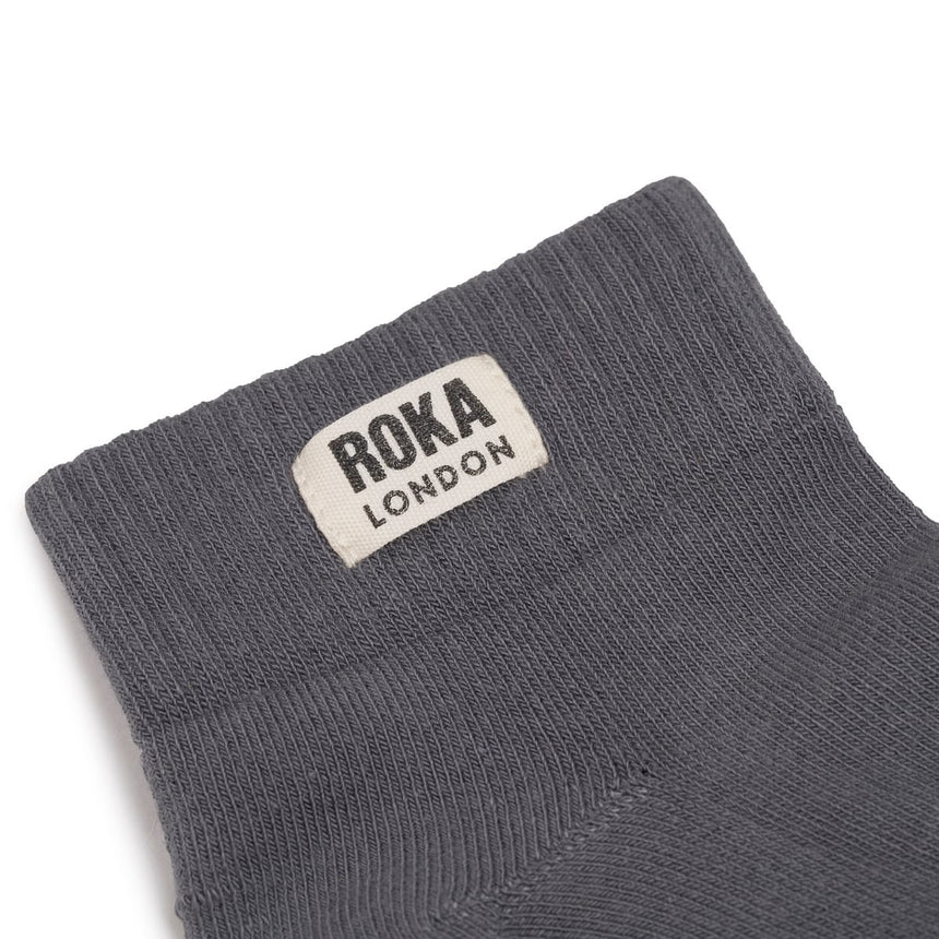 Roka London Wembley Organic Cotton Ankle Socks, Smoke