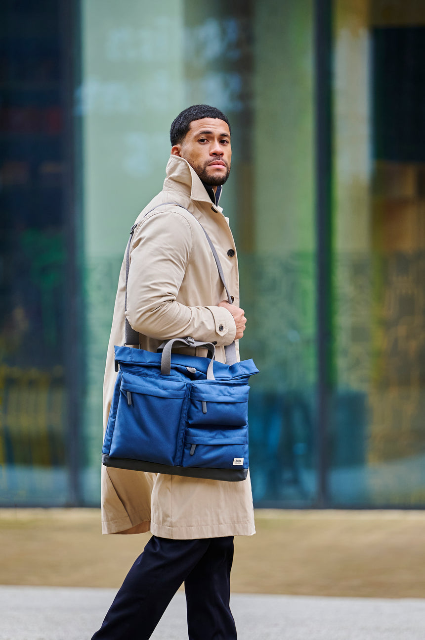 Roka London Blackfriars Messenger Bag, Deep Blue ( Recycled Canvas)