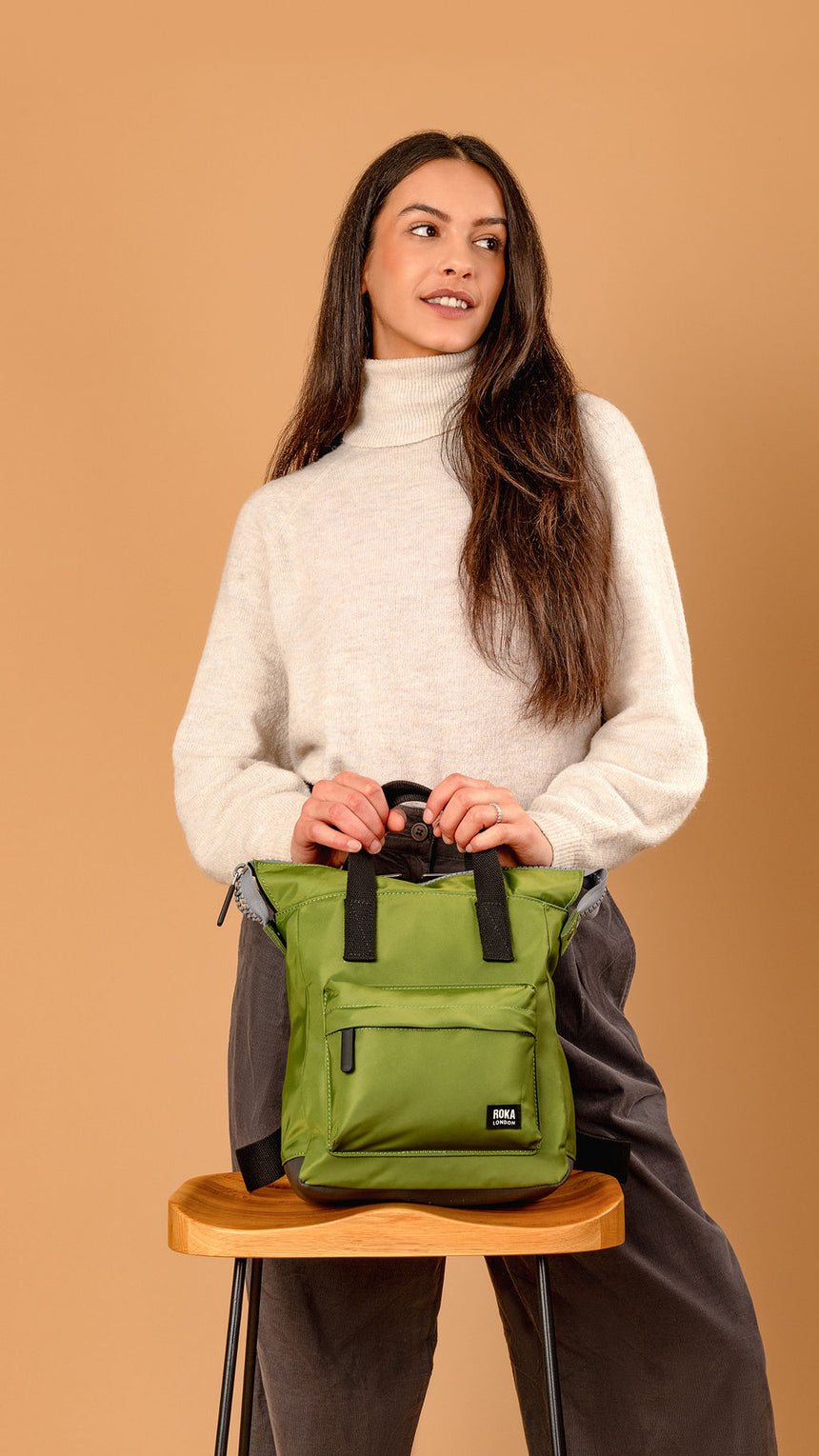Roka London Black Label, Bantry B Small Rucksack, Avocado (Sustainable Nylon)