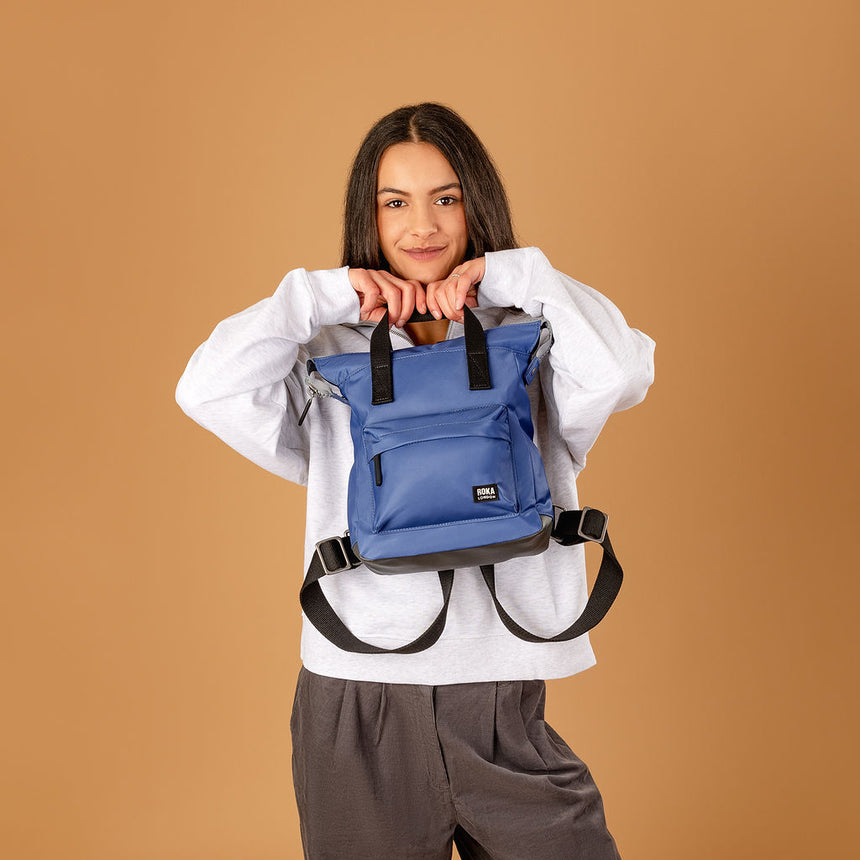 Roka London Black Label, Bantry B Small Rucksack, Burnt Blue (Sustainable Nylon)