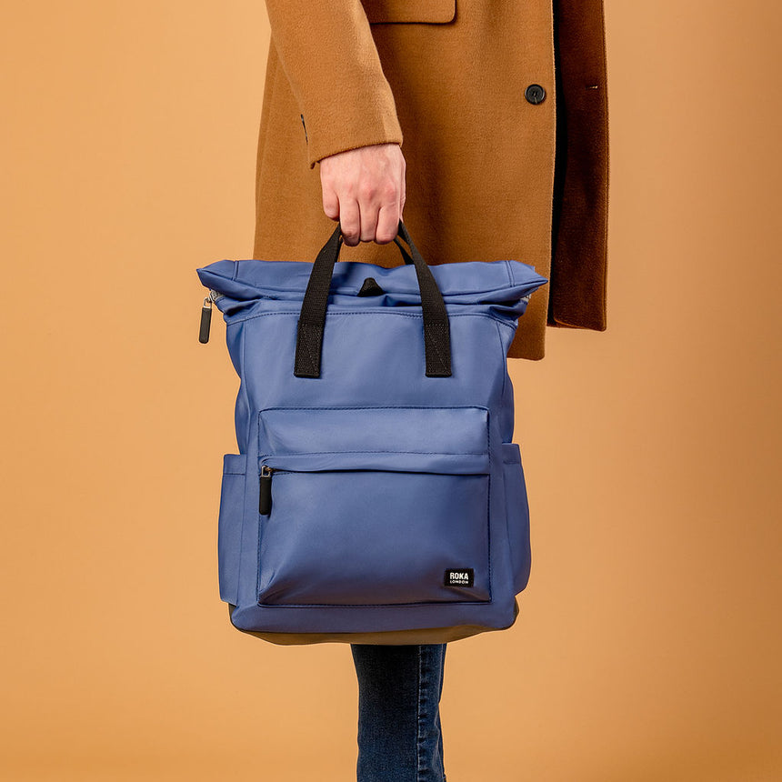 Roka London Black Label, Canfield B Medium Rucksack, Burnt Blue  (Sustainable Nylon)