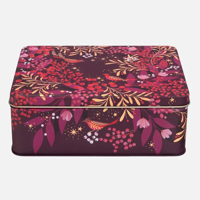 Sara Miller Deep Rectangular Storage Tin, Berry Wreath