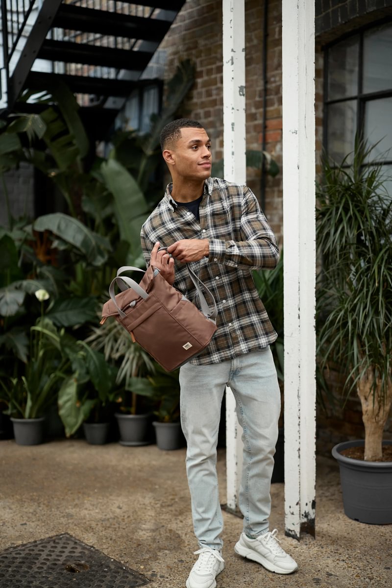 Roka London Finchley Sustainable Canvas Rucksack, Chocolate