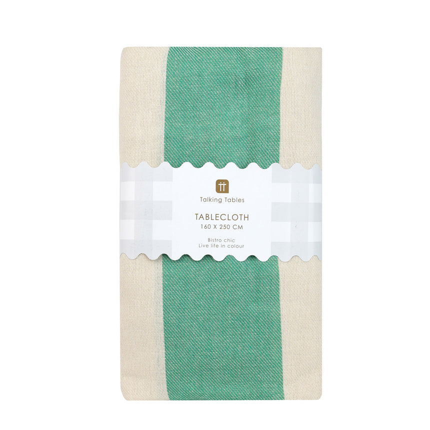 Talking Tables Green Stripe Cotton XL Tablecloth