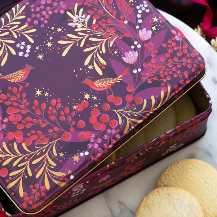 Sara Miller Deep Rectangular Storage Tin, Berry Wreath
