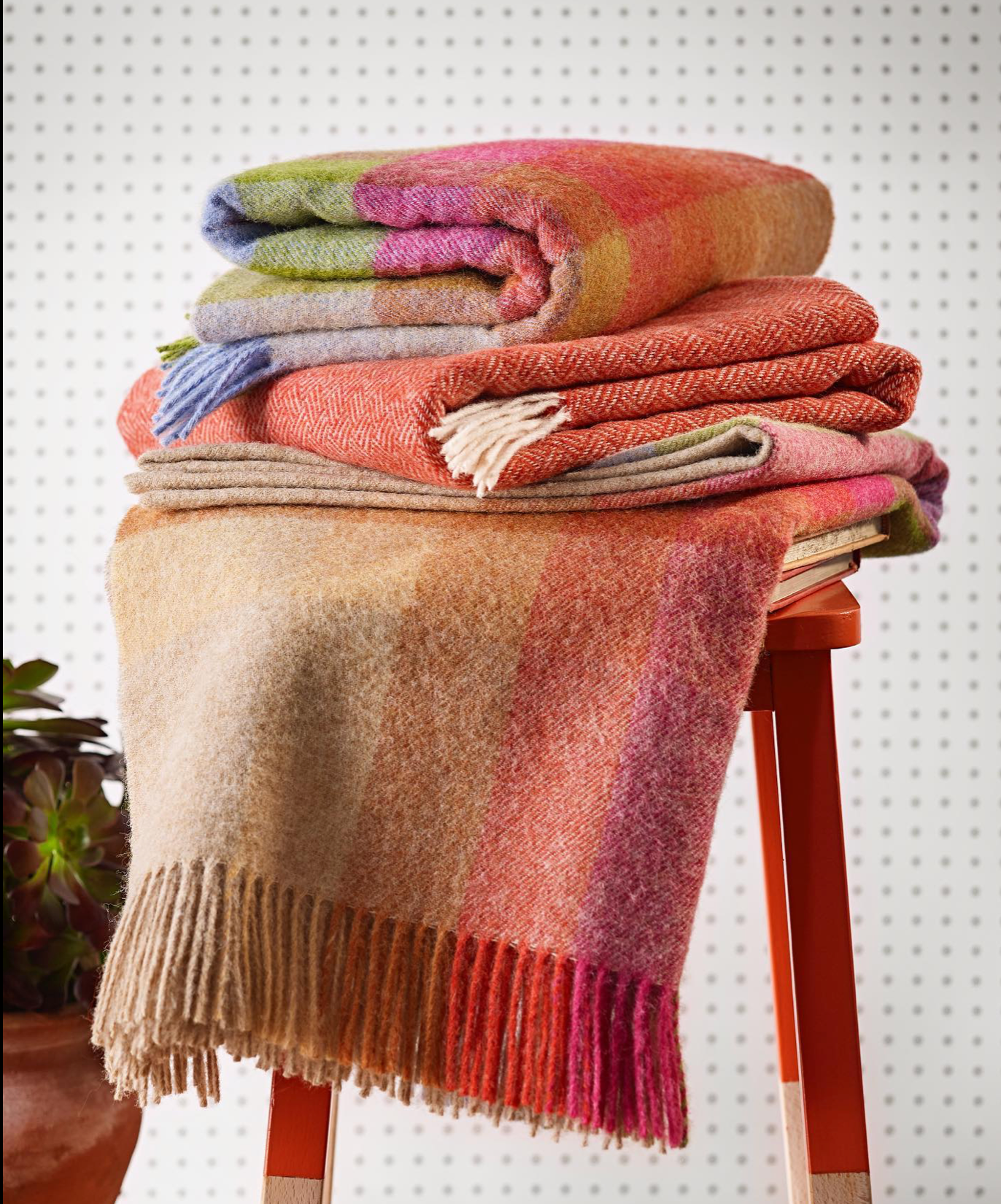 Bronte By Moon Herringbone Shetland Wool Throw, Flame