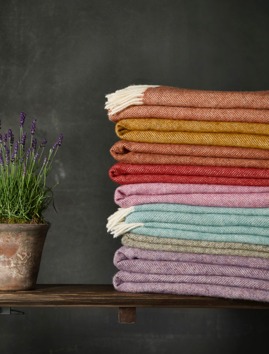 Bronte By Moon Herringbone Pure New Wool Throw, Sugared Almond