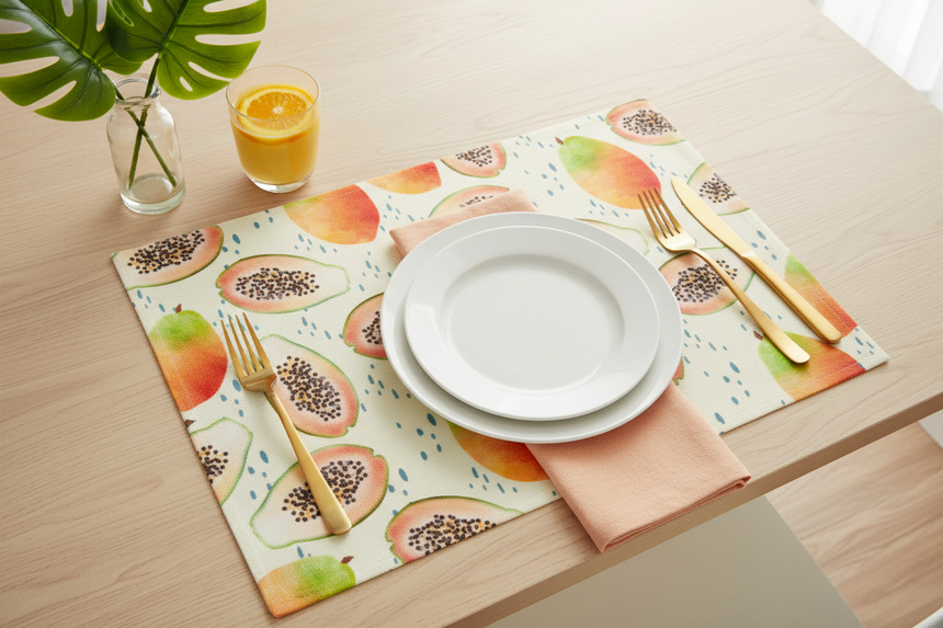 Vinyl placemats with papaya illustrations 