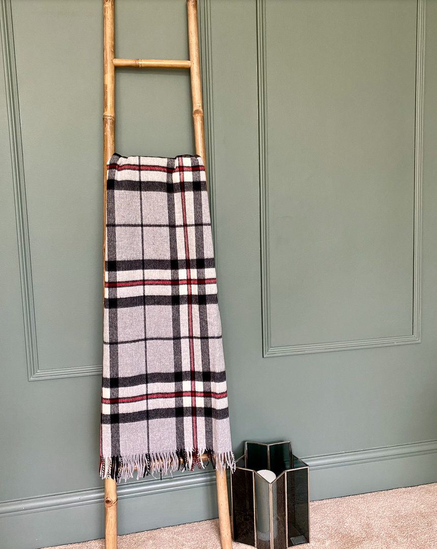 Bronte By Moon Thompson Tartan Merino Wool Throw, Grey