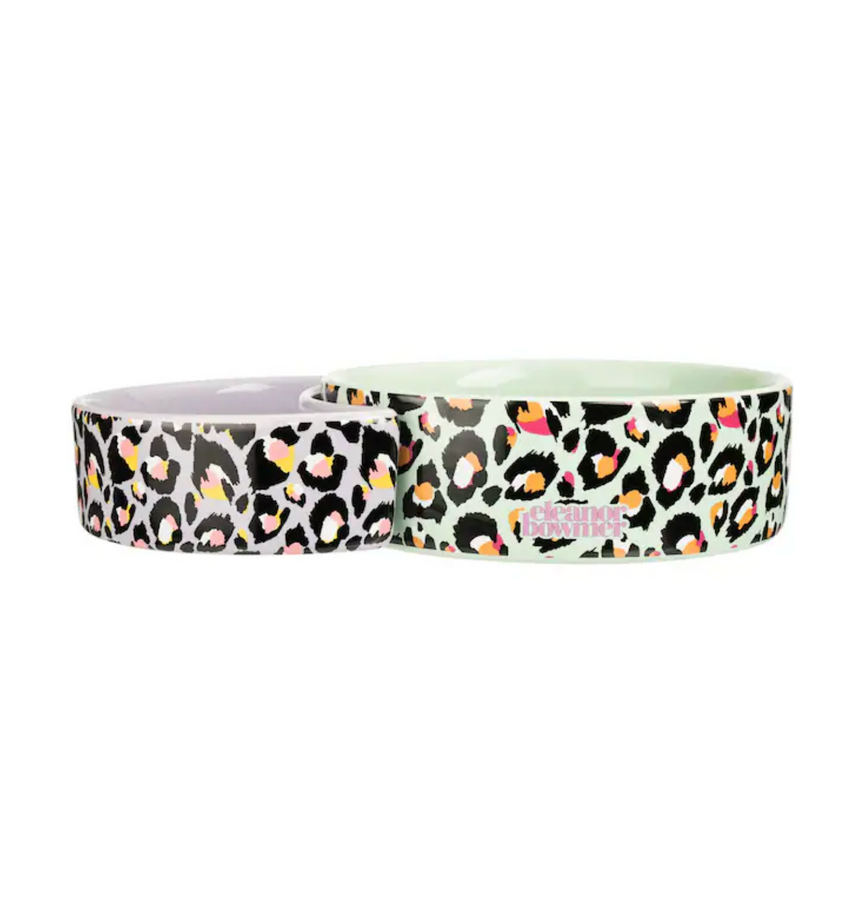 Eleanor Bowmer Ceramic Half Moon Pet Bowl,Leopard (Set Of 2)