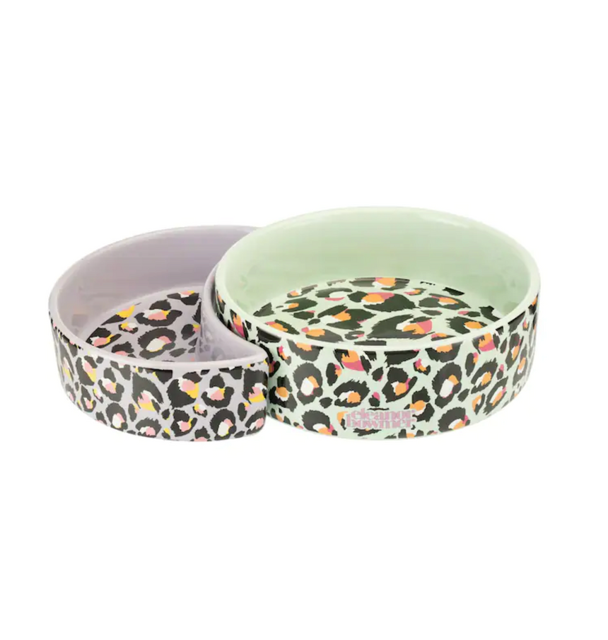 Eleanor Bowmer Ceramic Half Moon Pet Bowl,Leopard (Set Of 2)