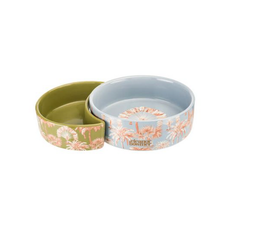 Eleanor Bowmer Ceramic Half Moon Pet Bowl, Sunset palms(Set Of 2)