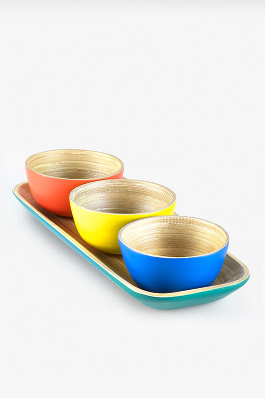 Sur La Table Colour Me Happy Bamboo Dip Bowls & Tray Set