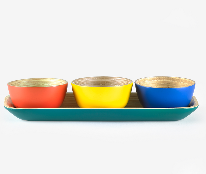 Sur La Table Colour Me Happy Bamboo Dip Bowls & Tray Set